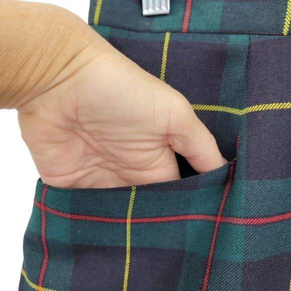 Vintage 80's Elizabeth Shelton Skirt Plaid Kidcore Academia Geek Pockets Green M - Picture 5 of 9